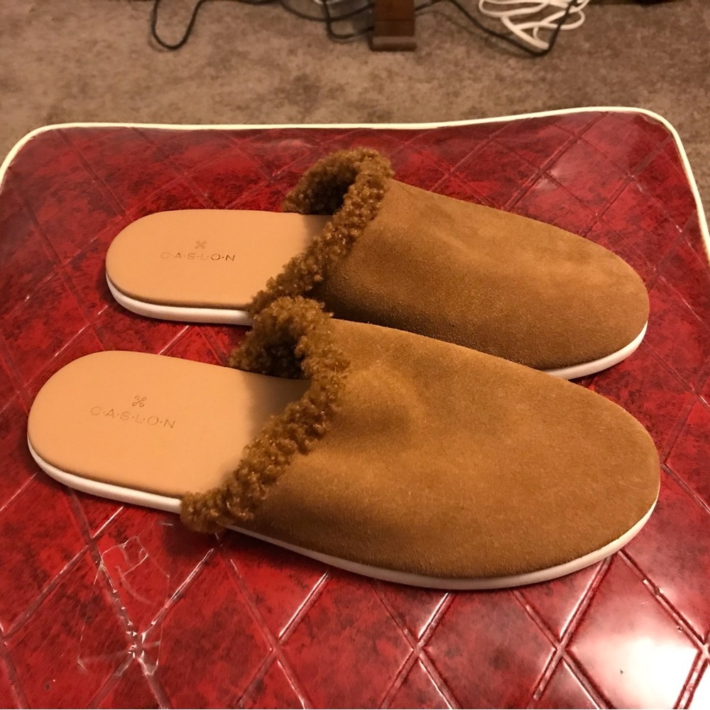 Caslon Women's SZ 6.5 Slip On Mule Flats Suede Sherpa Lined Brown
